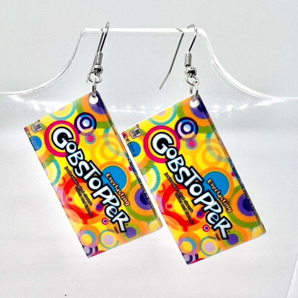 Gobstopper Earrings - Retro Candy Dangle Jewelry - Bright Color Pop Style - Picture 1 of 8